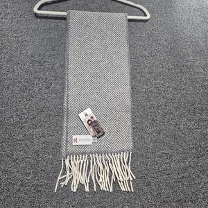 John Hanly Irish Cashmere Merino Scarf Grey Herringbone‎ NWT Preppy, Academic
